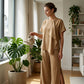 ⌛Tijdelijke aanbieding – Set bestaande uit een asymmetrische top en een wijde broek met split voor dames