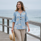 Zomerse bloemenprinttop voor dames met ruches aan de mouwen