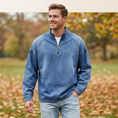 Heren-trui met halve rits en vintage-wash