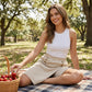 Asymmetrische wikkelbroek voor dames, knielengte