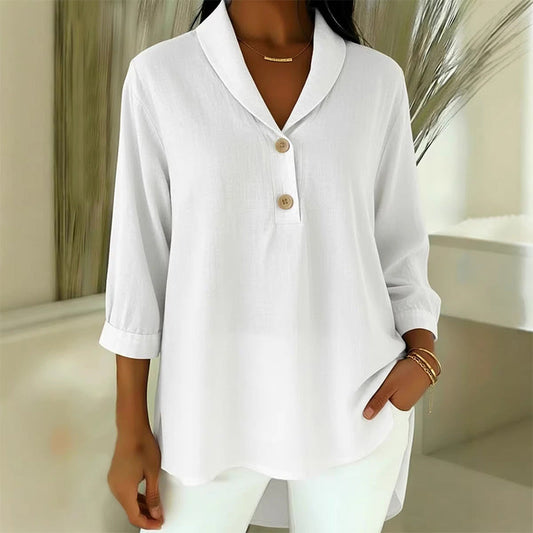 Damesblouse met sjaalkraag en knopen aan de voorkant