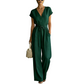 Jumpsuit voor dames met V-hals, wijde pijpen en strik in de taille