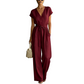 Jumpsuit voor dames met V-hals, wijde pijpen en strik in de taille