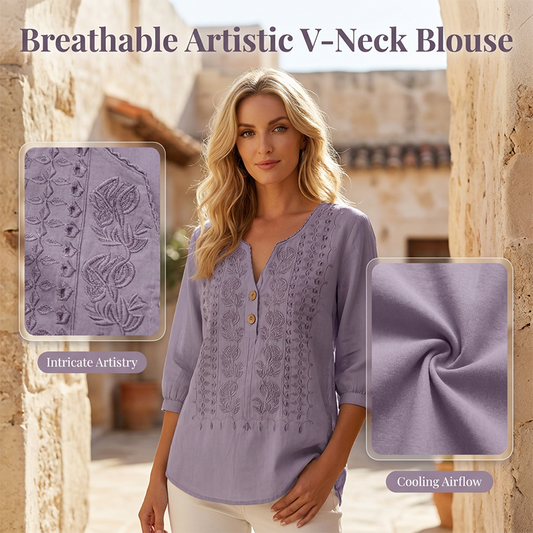 Ademend shirt met korte mouwen voor dames in artistieke stijl