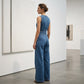 ⌛Tijdelijke aanbieding – Mouwloze, asymmetrische denim-jumpsuit met overslag voor dames