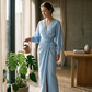 Elegante maxi-jurk met V-hals en overslag voor dames