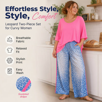 Set bestaande uit een losvallend damesshirt en een broek met luipaardprint