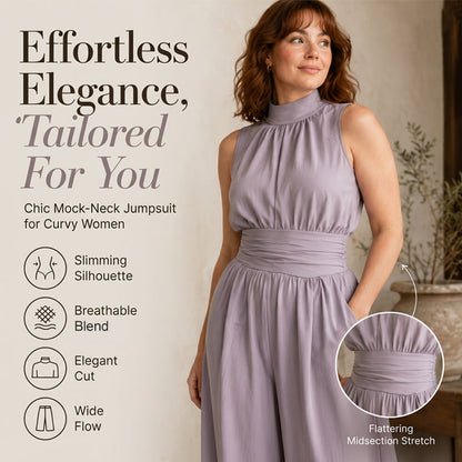Mouwloze jumpsuit met hoge kraag en wijde pijpen voor dames