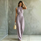 Mouwloze jumpsuit met hoge kraag en wijde pijpen voor dames