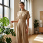 Jumpsuit met korte mouwen, hoge kraag en wijde pijpen voor dames