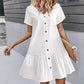 👗🌸✨ Dames Knopen Jurk – Katoen-Linnen Losvallende Zomerjurk met Ruffle Zoom 💖