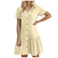 👗🌸✨ Dames Knopen Jurk – Katoen-Linnen Losvallende Zomerjurk met Ruffle Zoom 💖