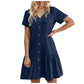 👗🌸✨ Dames Knopen Jurk – Katoen-Linnen Losvallende Zomerjurk met Ruffle Zoom 💖