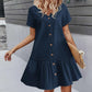 👗🌸✨ Dames Knopen Jurk – Katoen-Linnen Losvallende Zomerjurk met Ruffle Zoom 💖