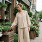Casual set met V-hals top en broek voor dames