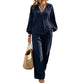 Casual set met V-hals top en broek voor dames