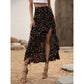 Midi-rok met bloemenprint, hoge taille, ruches en split voor vrouwen, ideaal voor de zomervakantie