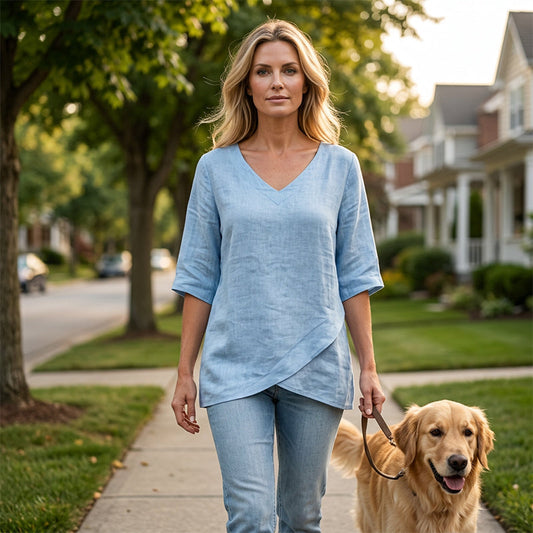 Ademende casual top met V-hals voor dame