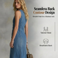 Mouwloze maxi-jurk van denim met V-hals en knoopsluiting aan de voorkant