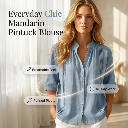 Casual damesblouse met mandarijnkraag en plooitjes