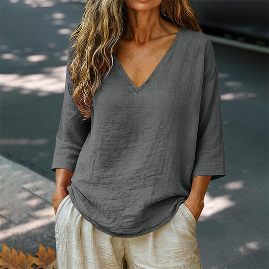 Casual damesblouse met V-hals en driekwartmouwen