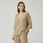Casual damesblouse met V-hals en driekwartmouwen
