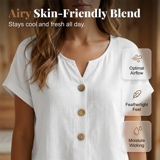Casual T-shirt met V-hals en knopen voor dames
