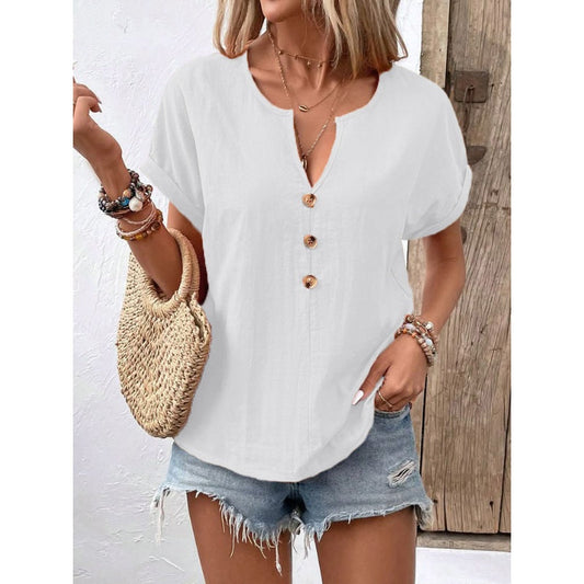 Casual dames-top met V-hals en korte mouwen