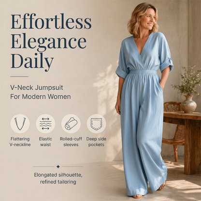 Elegante jumpsuit met V-hals en wijde pijpen voor dames