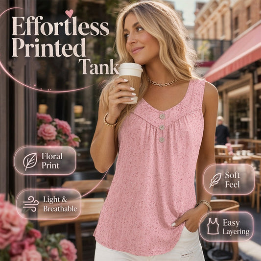 Gedrukte mouwloze top voor dames met knoopdetails