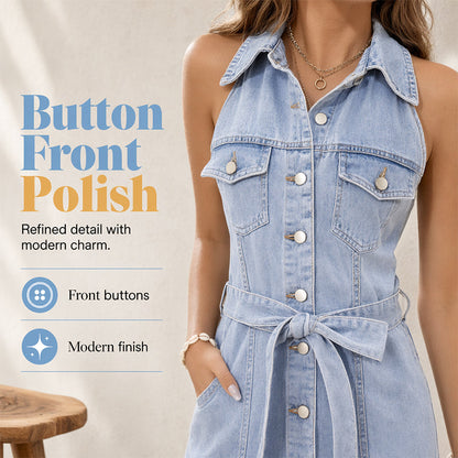 Denimjurk die de taille benadrukt