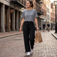 Casual damesbroek met hoge taille en wijde pijpen