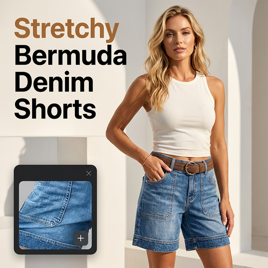 Bermuda-denimshort voor dames met middelhoge taille en zakken