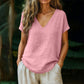 👕☀️🌿 TIJDELIJKE AANBIEDING: 50% KORTING! Dames-T-shirt met V-hals voor de zomer – Zachte, ademende en lichte katoenmix – Perfect voor ontspannen dagen, boodschappen of relaxte weekendochtenden 🌸😌