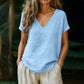 👕☀️🌿 TIJDELIJKE AANBIEDING: 50% KORTING! Dames-T-shirt met V-hals voor de zomer – Zachte, ademende en lichte katoenmix – Perfect voor ontspannen dagen, boodschappen of relaxte weekendochtenden 🌸😌