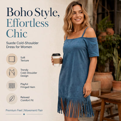 Off-shoulder jurk met bandjes en franjes voor dames