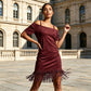 Off-shoulder jurk met bandjes en franjes voor dames