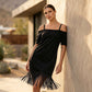 Off-shoulder jurk met bandjes en franjes voor dames