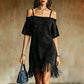 Off-shoulder jurk met bandjes en franjes voor dames