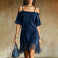 Off-shoulder jurk met bandjes en franjes voor dames