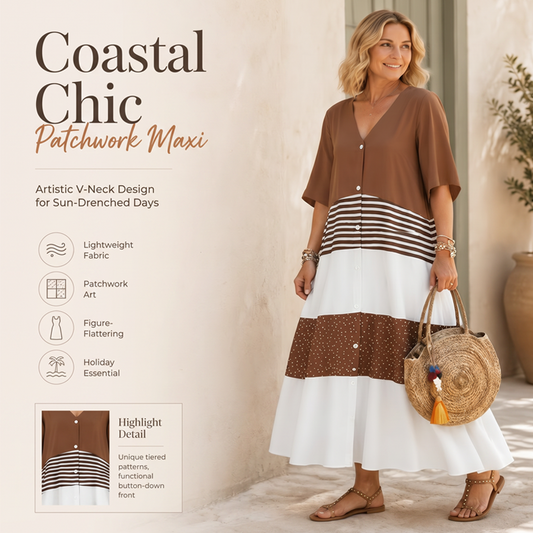 Zomerse maxi-jurk met V-hals en knoopsluiting voor dames