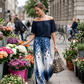 Tweedelige outfit voor dames met open schouders, in kleurverloop en met luipaardprint