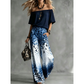 Tweedelige outfit voor dames met open schouders, in kleurverloop en met luipaardprint