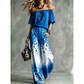 Tweedelige outfit voor dames met open schouders, in kleurverloop en met luipaardprint
