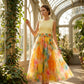 Midi-rok van tule met bloemenprint in aquarelstijl voor dames