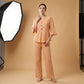 Set voor dames bestaande uit een top met V-hals, geruite print en ruches aan de mouwen, en een broek