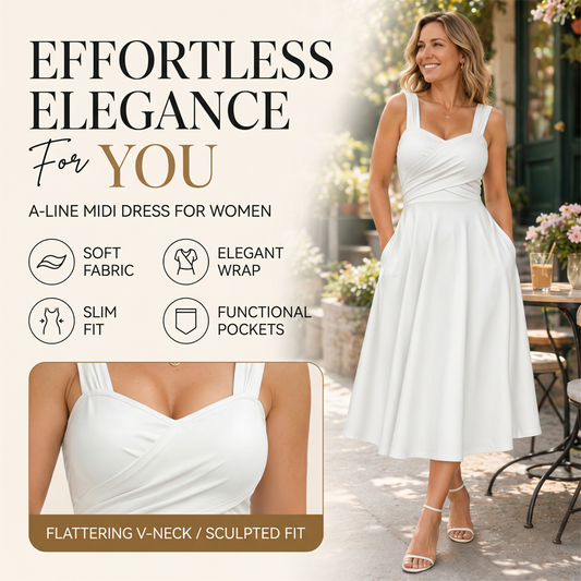 Elegante damesjurk met V-hals en zakken