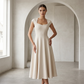 Elegante A-lijnjurk met vierkante halslijn voor dames, slank model, lange jurk