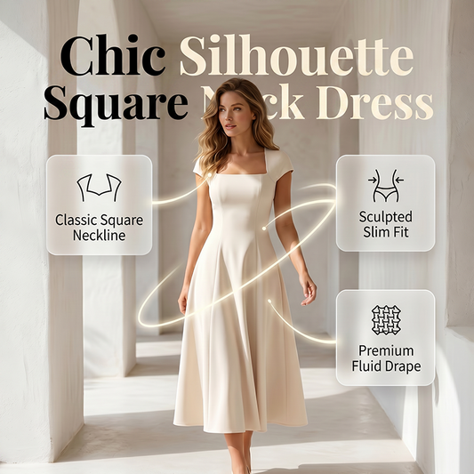 Elegante A-lijnjurk met vierkante halslijn voor dames, slank model, lange jurk