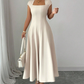 Elegante A-lijnjurk met vierkante halslijn voor dames, slank model, lange jurk